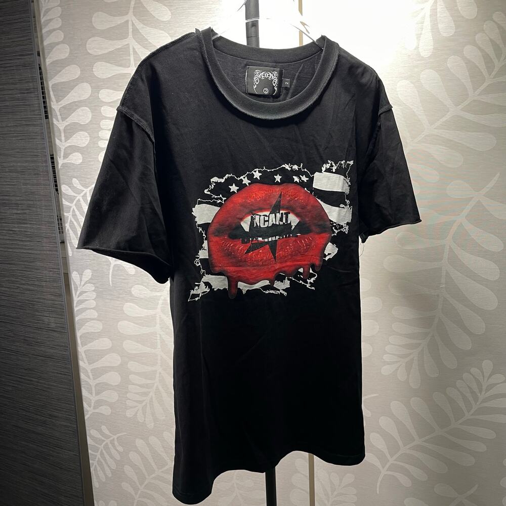 Y2K Mouth Graphic T-Shirt Men’s M Black Red Lips Grunge Streetwear Tee
